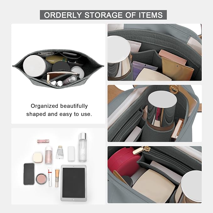 LOUKAYCCI Felt Purse Organizer Insert for Longchamp Le Pliage L Handbag Insert (Light Grey, Large)