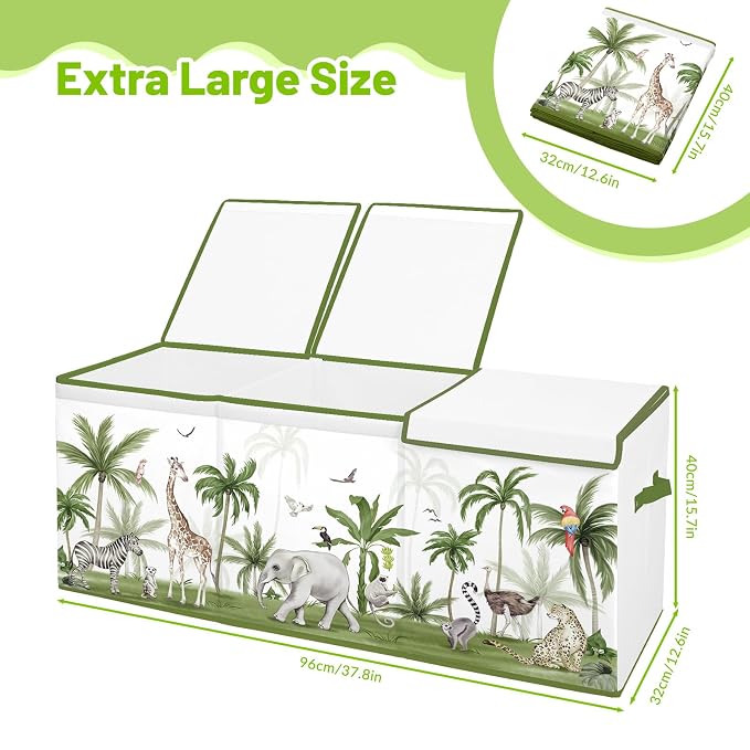 Toy Storage Bin with Lids,Extra Large Toy Box Chest with Handles for Kids Boys Girls,Collapsible Storage Organizer Box Bin Basket for Bedroom,Playroom, Nursery,37.8"x12.6" x15.7",Forest animals
