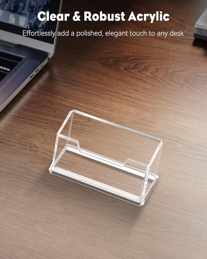 Uniclife 2 Pack Acrylic Business Card Holder for Desk 1 Slot Clear Business Card Display Stand for Men & Women Desktop Business Card Organizer Card Stand for Office Home Exhibition, 60 Card Capacity
