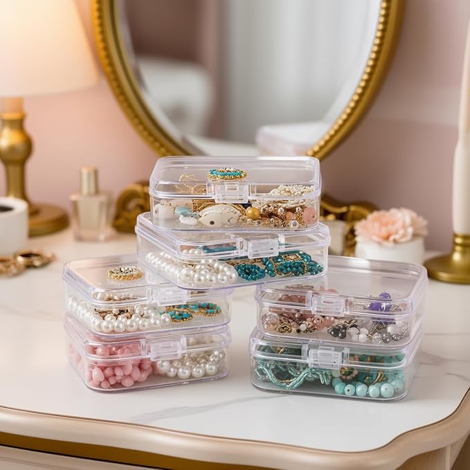 28 Pack Rectangular Mixed Sizes Clear Plastic Storage Containers | Hinged Lid, For Beads and Small Craft Items