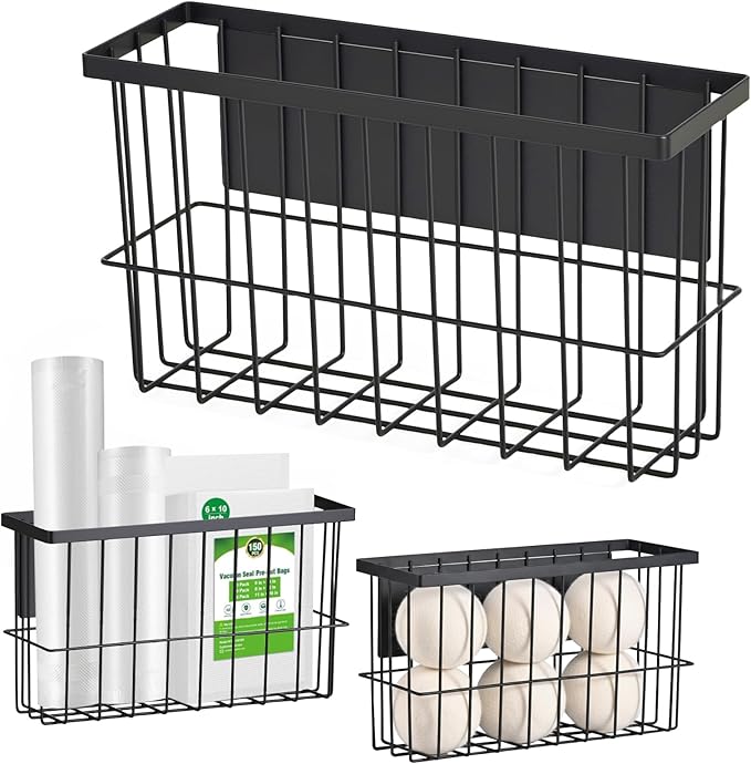 FAMNONE 1-Pack Magnetic Basket for Dryer Balls, Laundry Room Organizer | Metal Dryer Ball Holder, Magnetic Lint Bin, Fridge Basket, Washer Dryer Organizer for Kitchen, Laundry