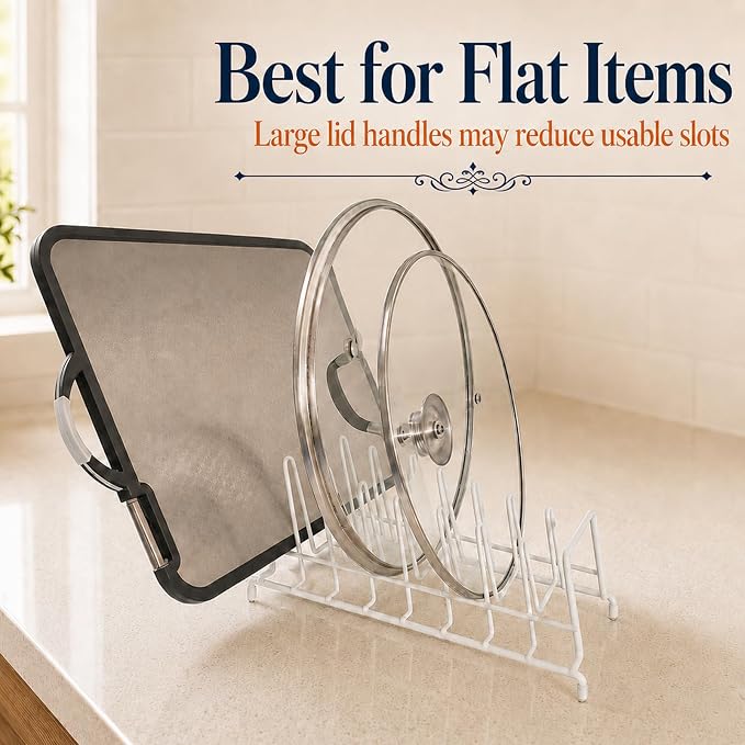 Huji Plates Holder Pots Pans Lid Organizer Rack for Cabinet, Pantry or Kitchen Counter (TWO, WHITE)