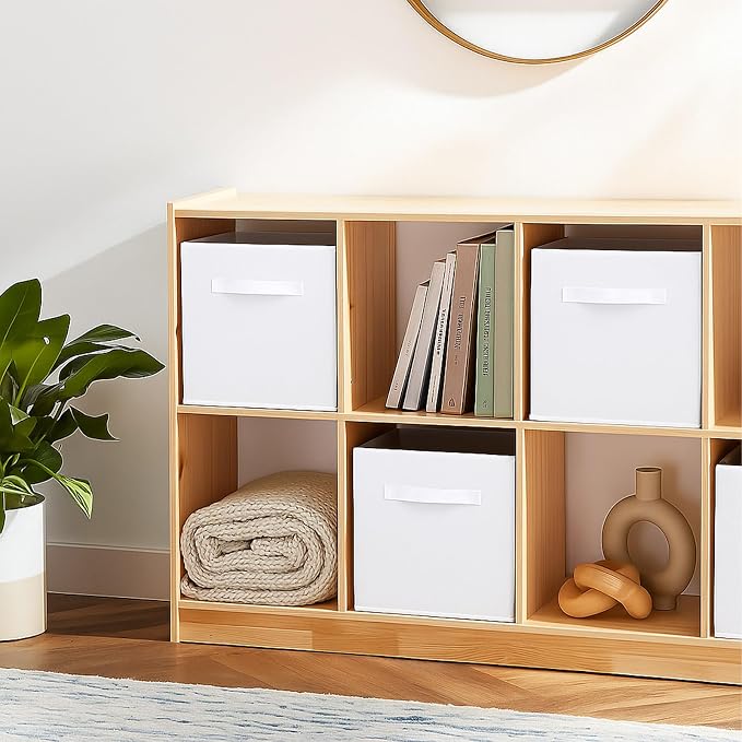 PowerKing Collapsible Storage Cubes with Handles, Fabric Foldable Bins for Closet Shelves, Durable Organization Storage Bins, 10.5'' x 11'' x 10.5'' (6Pack, White)