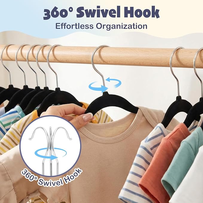 HOUSE DAY 11 Inch Black Velvet Baby Hangers 20 Pack, Premium Kids Hangers for Children, Infant & Toddler Clothes, Durable Non Slip Baby Felt Hanger for Closet, Ideal for Everyday Use