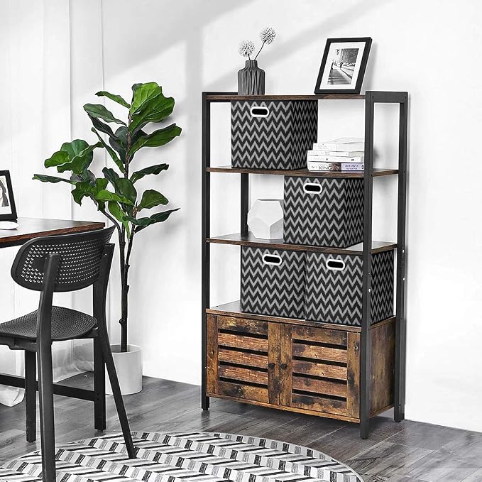 Cloth Storage Bins Set of 4 Thick Fabric Drawers Foldable Cubes Basket Organizer Container with Dual Metal Handles for Shelf Cabinet Bookcase Boxes Grey-Black 13x13x13 inch