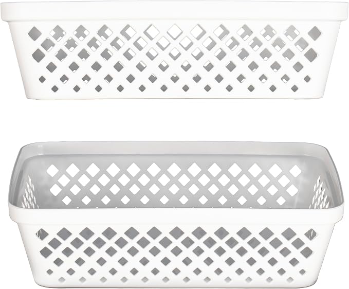 Glad Plastic Storage Basket Set - Multipurpose Drawer Trays, Kitchen Pantry Containers, and Bathroom Bins - Medium Organizers, White, 6 Count (Pack of 4)