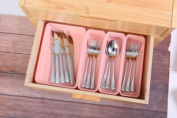Kutesna 15 PCS Interlocking Desk Drawer Organizer Separator for Office,Bathroom,Kitchen,Makeup（Pink）