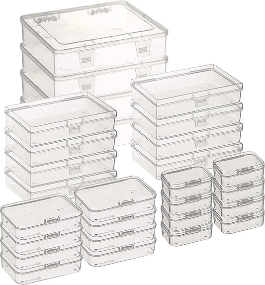 28 Pack Rectangular Mixed Sizes Clear Plastic Storage Containers | Hinged Lid, For Beads and Small Craft Items