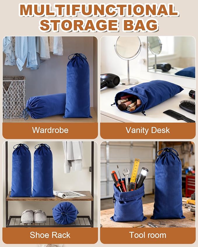2 Pcs Single Shoe Bags for Travel, Velvet Bags, Palace Blue, 17.3x8.6 Inch | Washable & Reusable Travel Shoe Bags, Dustproof Shoe Bags with Drawstring Closure, Suitable for Travel, Home Storage
