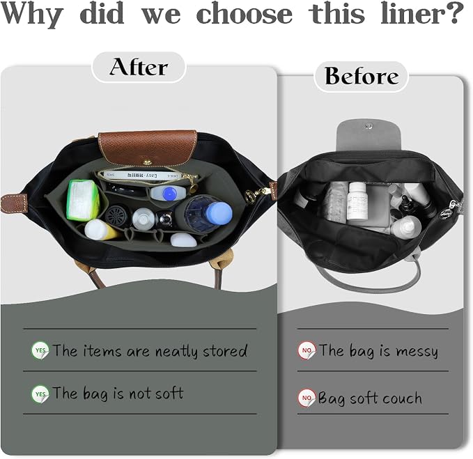 Lckaey Felt Organizer Insert for Longchamp Le Pliage Handbag Women Purse organizer 1012-25Grey-M