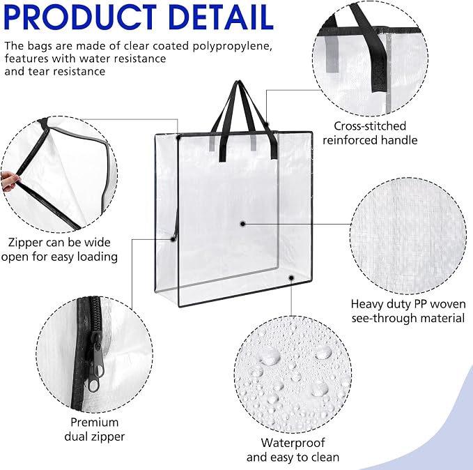 8 Pcs Clear Wreath Storage Bags 26 Inch Garland Container Door Garland Holiday Wreath Storage Holder with Handle and Zipper Heavy Duty Plastic Packing Totes(Black)