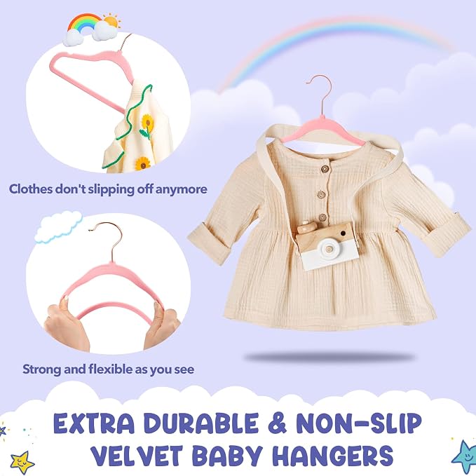 HOUSE DAY Velvet Baby Hangers for Closet, Kids Hangers Velvet 60 Pack, Non Slip Toddler Hanger 11.8 Inch, Durable Childrens Hanger for Newborn Baby Clothes- Blush Pink