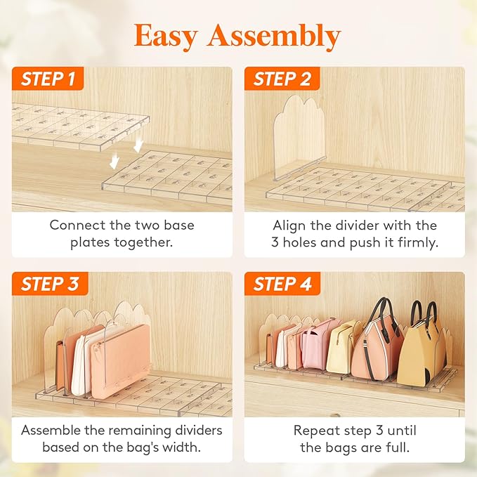 Lifewit Purse Organizer for Closet, Clear Handbags Storage Organizer, Adjustable Clutch Purse Storage Organizer Holder for Closet, 4 Pack Bookshelf Dividers for Sweater in Bedroom 35 x 24 cm/14 x 9.5