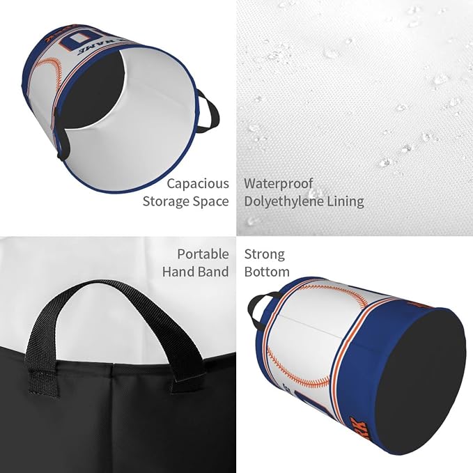 New York Laundry Hamper Personalized Laundry Basket Customized Name And Number Collapsible Storage Basket for Bedroom Bathroom Living Room Baseball Fan Gifts