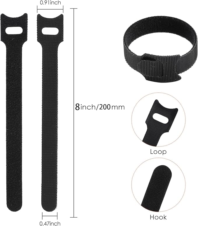 MVYC 150PCS 8 Inch Reusable Cable Ties Wire Ties Cord Organizer Cable Organizer Adjustable Cable Management Black