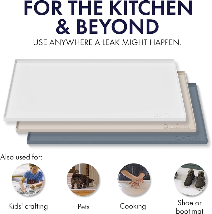 BASIN - Heavy Duty Under Sink Mat - The Original Silicone Under Sink Mats for Kitchen Waterproof - Under Sink Tray for Kitchen Waterproof - Under Sink Cover Cabinet Liner Gray 22x22