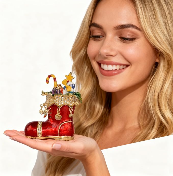 Christmas Ornament Trinket Box Jewelry Box Hand Painted Decorative Box with Hinged Lid Ring Earring Holder Holiday Figurine Collectible