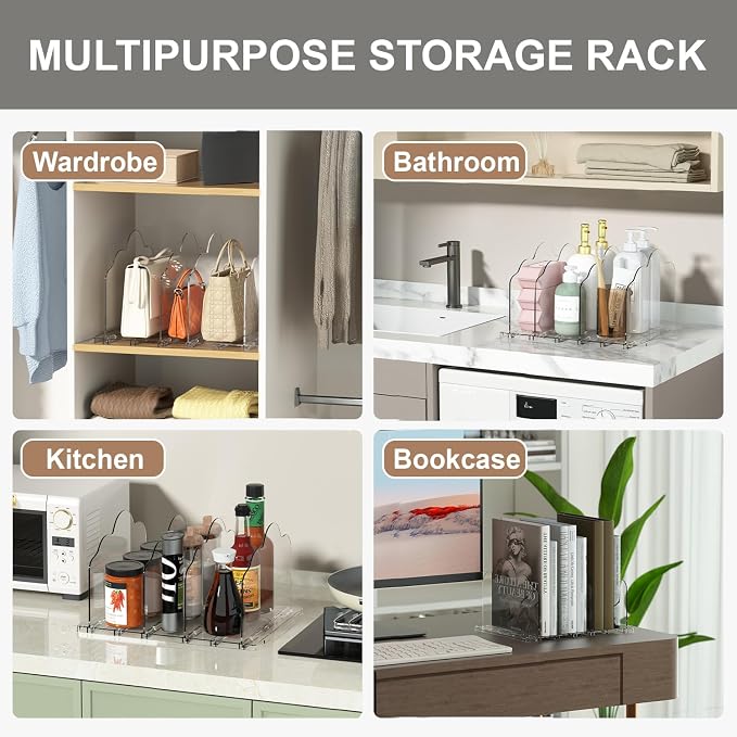ANTOWIN 2 Pack Clear Adjustable Purse Organizers for Closet, Shelf Divider, Handbag Separators Storage Organizer for Bedroom, Office, Easy to Install and Clean