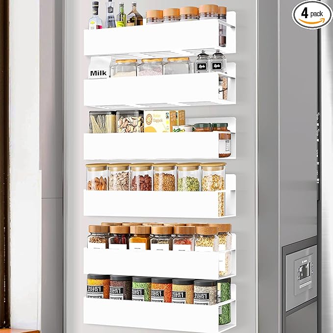 SMRCAD Magnetic Spice Rack for Refrigerator, 6pack Magnetic Shelf for Fridge Space Saving Seasoning Organizer for Kitchen storage Any Metal Surface No Drilling Needed (6pack-White)