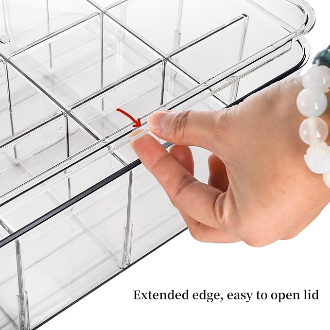Adjustable Sock Underwear Drawer Organizer Dividers, 16 Grid Clear Tea Bag Holder with Lid, Removable Divided Tie Organizer Box, Plastic Storage Bin for Scarves Bras