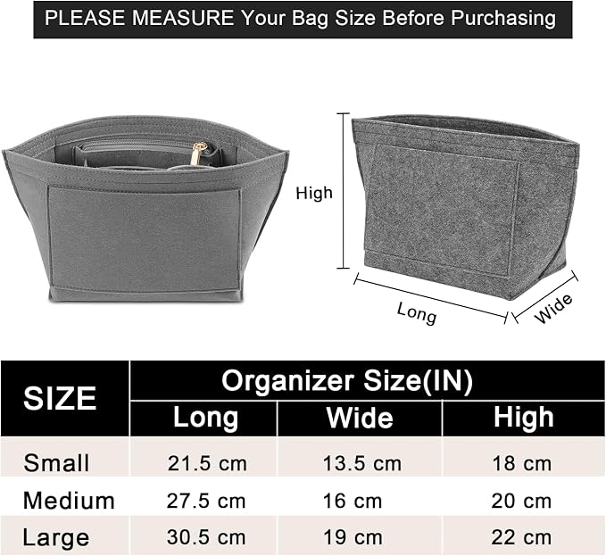 LOUKAYCCI Felt Organizer Compatible with longchamp le pliage L Handbag Insert (Large,Gary)