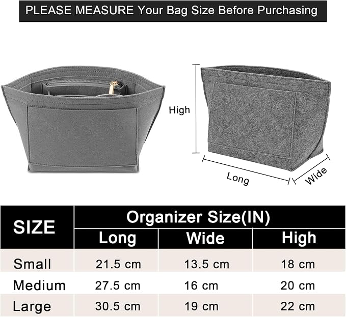 LOUKAYCCI Felt Purse Organizer Insert for Longchamp Le Pliage M Handbag Insert (Medium,Gary)
