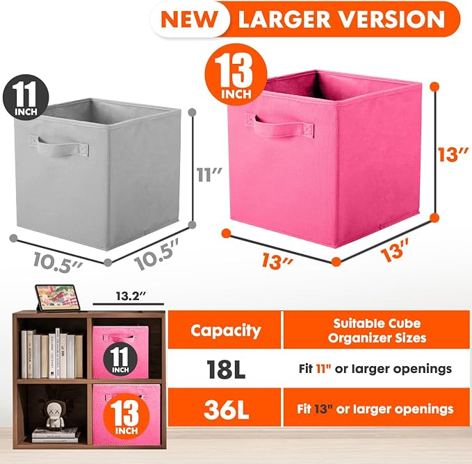 ShellKingdom Storage Bins, Foldable Fabric Storage Cube And Cloth Organizer | Storage Drawer For Closet And Toys, 13 X 13 X 13 INCH, 6 Pack (Fuchsia)