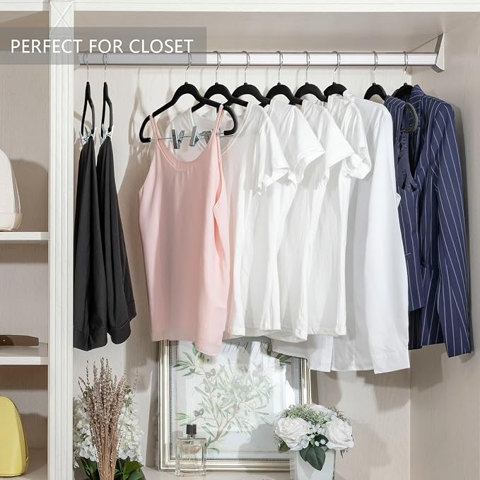 MIZGI Premium Velvet Pants Hangers with Clips (Pack of 30) Slim Skirt Hangers- Non Slip Felt Outfit Dress Hangers Black - Swivel Hooks,Space Saving Shirt Clothes Hangers