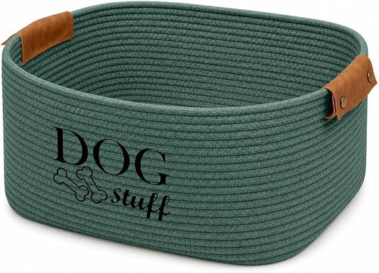 Geyecete Square Dog toy basket storage Cotton Rope Storage Basket Pet/Pet Toy And Accessory Storage Bin Doy Toy Box-Green