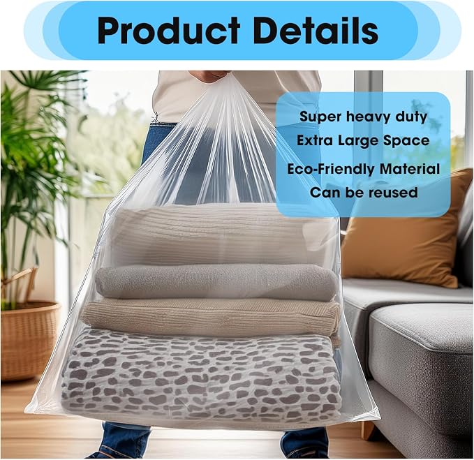 Besti Large Clear Plastic Bags – 10-Pcs 32x48-inch Extra Large Storage Bags – Packing Bags for Suitcases, Luggage, Large Items – Heavy-Duty Moving Bags for Protection and Storage