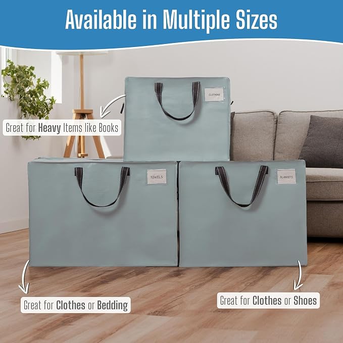VENO 4 Pack Heavy Duty Moving Bags, Storage Bags, Packing Supplies, Top Zipper, Storage Totes for Camping, Clothes, Bedding, Comforters, Pillows (27 Gallon Light Blue, 4 Pack)