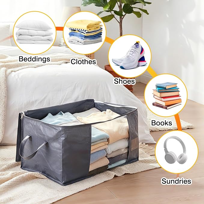 Blanket Storage Bags 6 Pack 60L Clothes Closet Organizer Containers PE