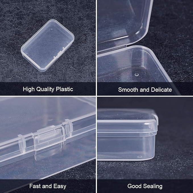 BENECREAT 16 Pack Rectangle Clear Plastic Bead Storage Containers Box Case with lid for Earplugs PillsTiny Bead Jewerlry Findings - 2.9x1.92x0.78 Inches