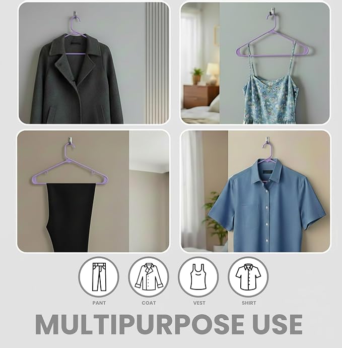 Utopia Home Plastic Hangers 30 Pack – Built-in Strap Hooks Purple | Space saving | Durable & strong | Closet organizer | Clothes hangers | Ideal for shirts, pants, skirts & coats
