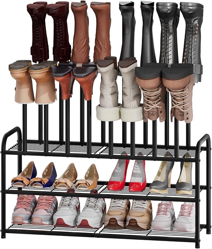 viewcare Tall Boot Rack, Long Boot Rack Organiser, Tall Boots with Shoe Rack for Closet, 3-Tier Shoe Shelf Storage Organiser for Entryway