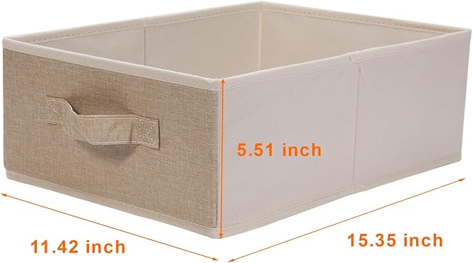 JAKAGO Fabric Storage Bins set of 4 Rectangle Storage Baskets with Handle Foldable Closet Organizer for Clothes Towel bedding Books Collapsible Clothing Container for Shelves Bedroom(Beige Low)