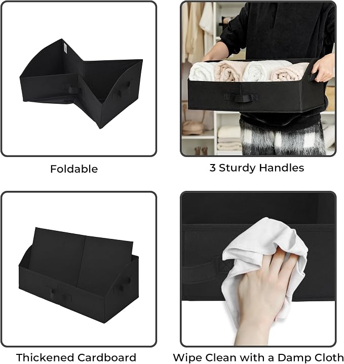 GRANNY SAYS Closet Organizer Bins, Trapezoid Storage Bin, Storage Baskets for Shelves, Collapsible Clothes Organizers and Storage, Fabric Bins for Organization, Black, 3-Pack