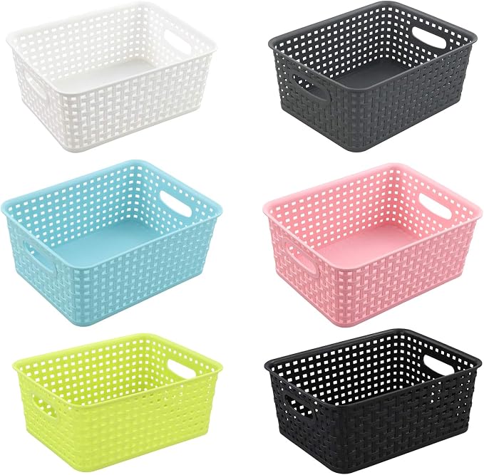 Multi-Colored Plastic Storage Baskets, Office Drawer Organizer Baskets, 6 Packs, F