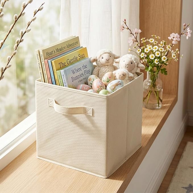 ShellKingdom Storage Bins, Foldable Fabric Storage Cubes And Cloth Storage Organizer Drawer For Closet And Toys Storage,2 Pack (Beige)