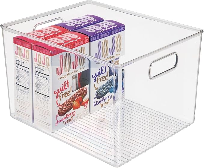 mDesign Plastic Modern Kitchen, Pantry Food Storage Container Bin w/ Handles - Cabinet, Fridge/Freezer, Countertop Organizer - Snacks/Drink/Appliances; Ligne Collection, Clear, 12x10x7.75 (Pack of 2)