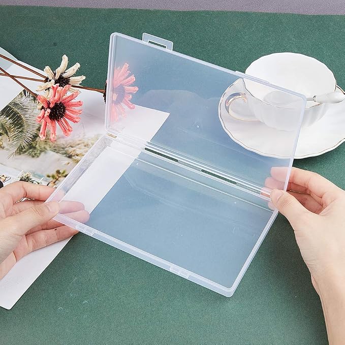 BENECREAT 4 Packs 7.8x4.3x0.9 Rectangle Large Clear Plastic Box Containers Bead Storage Organizer Box for Cards, Safety Pins, Beads and Craft School Office Supplies