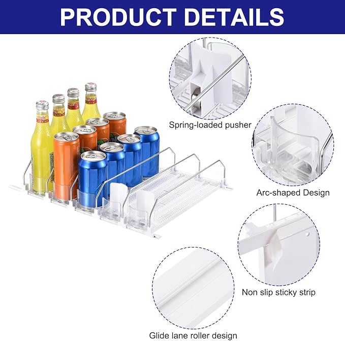 uxcell 5pcs Soda Can Organizer for Refrigerator, Self-Pushing Drink Organizer for Fridge, Width Adjustable Drink Dispenser Beverage Pusher For Pantry Vending Machine, White