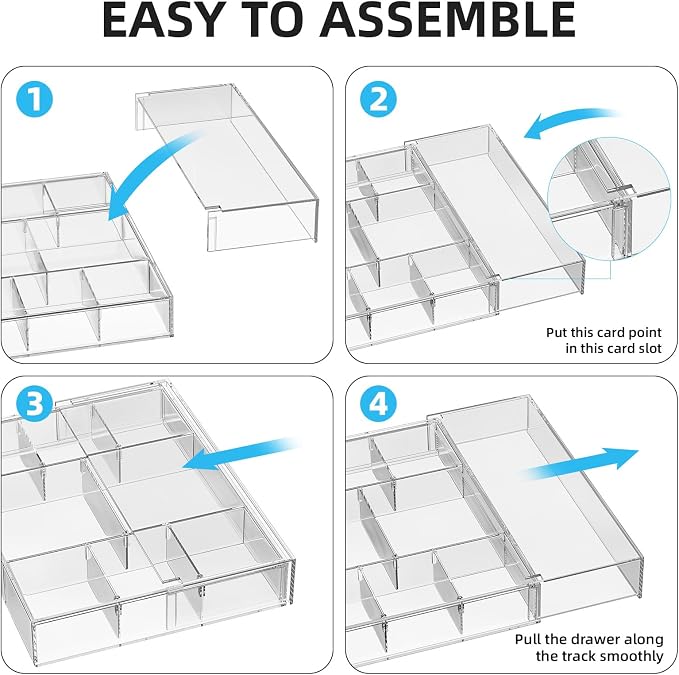 Marbrasse Expandable Desk Drawer Organizer, Clear Plastic Drawer Organizer Tray with 10 Adjustable Compartments, Desk Organizers and Accessories, 5 Drawer Dividers for Office Supplies, Makeup(Clear)