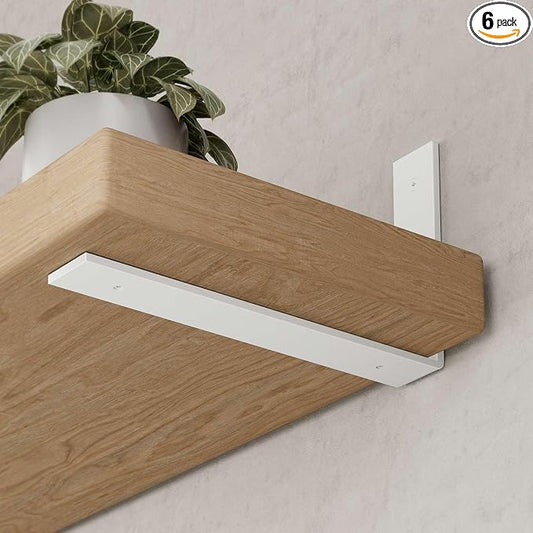 Shelf Bracket, Heavy Duty Floating Shelf Brackets 12-Inch Long, 6-Pack Brackets for Shelves, Matte White Coated L Shape Metal Wall Shelf Support Brackets with 1/5 Inch Thick and 160 lb. Load Capacity