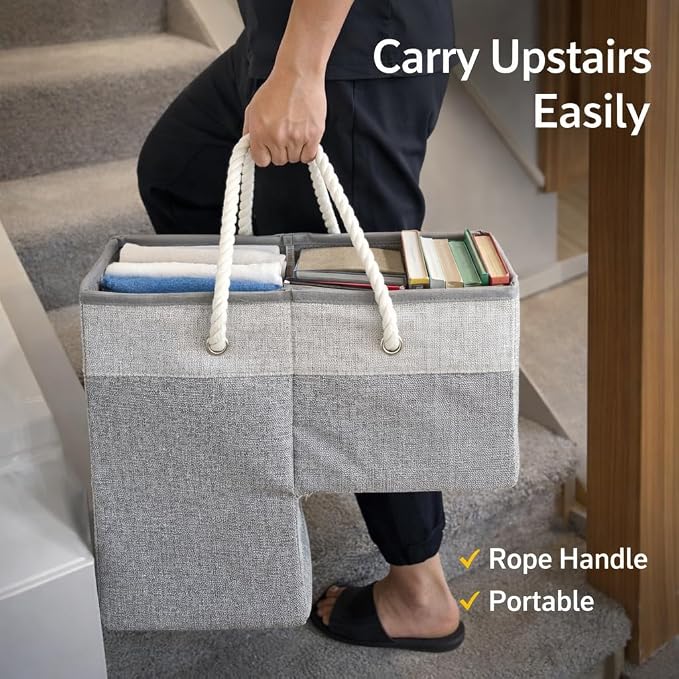 Stair basket,Foldable staircase baskets,Step stairs storage baskets with handle,2pcs dark gray