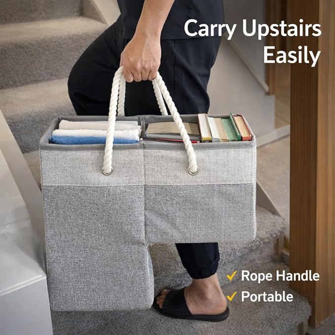Stair basket,Foldable staircase baskets,Step stairs storage baskets with handle,1pcs dark gray