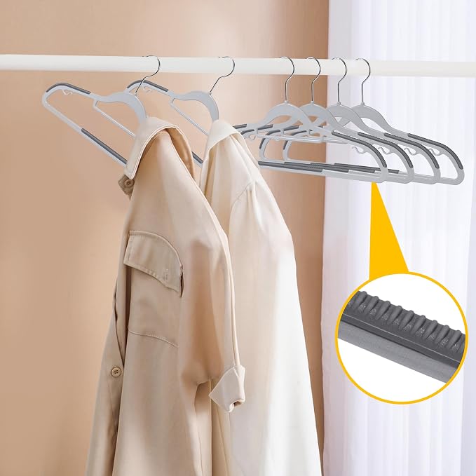 Quality Clothes Set 200 Pack - Non-Velvet Plastic for Clothes - Heavy Duty Coat Set - Space-Saving Closet with Gray Swivel Hooks - Functional Non-Flocked