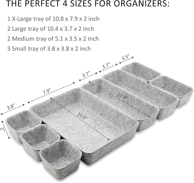 Newthinking Desk Drawer Organizer Trays, 8 Pack Square Storage Box Stackable Dividers, Save Desk Space Dividers Box for Home Office Cosmetics Storage Boxes（Gray）