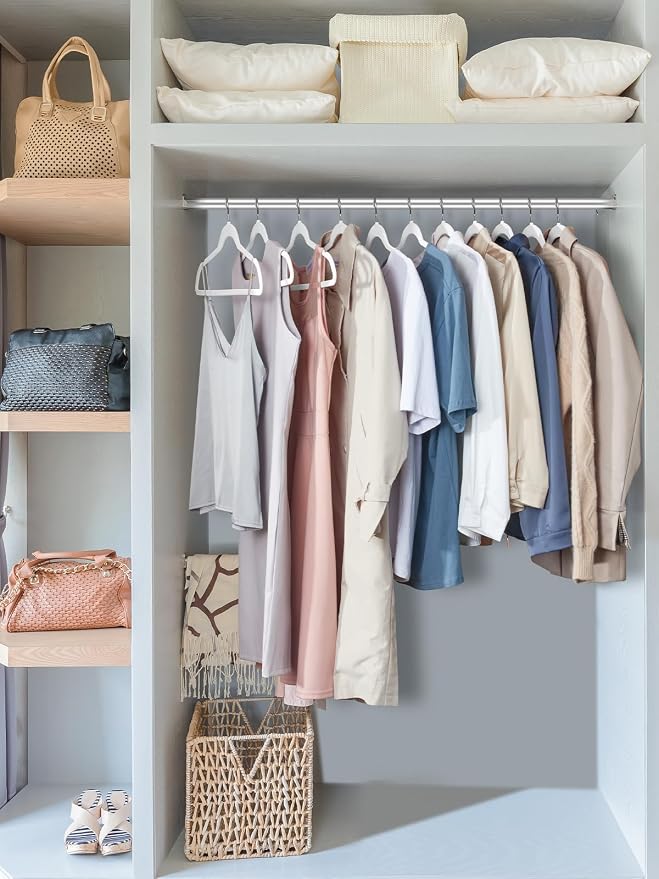 White Velvet Hangers 70 Pack, Non Slip Felt Slim Hangers for Space Saving | 360° Silver Hooks; Shoulder Notches; Heavy Duty for Coats, Suits, Dresses, Shirts, Jackets and Pants for Closet Organizer