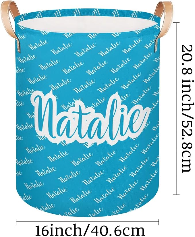 Personalized Laundry Basket, Custom Gift Laundry Hamper, Collapsible Nursery Waterproof Laundry Baskets, Dirty Clothes Toy Hamper with Handles Name Blue